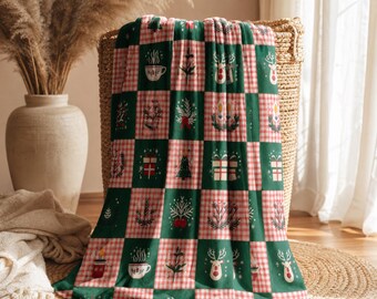 Christmas Patchwork Sweatshirt Blanket, Holiday Plaid Throw
