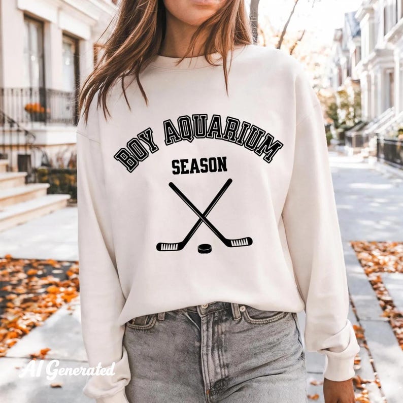 Boy Aquarium Varsity Sweatshirt, Cotton Hockey Season Crewneck image 1