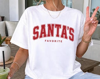 Santa’s Favorite Varsity Tee, Retro Oversized Christmas Holiday T-Shirt