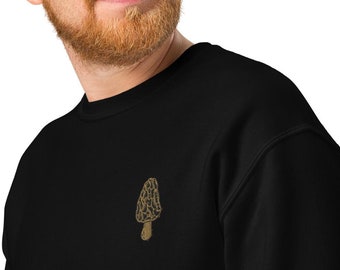 Mushroom Embroidered Crewneck Sweatshirt - Morel Sweatshirt - Embroidered Sweater