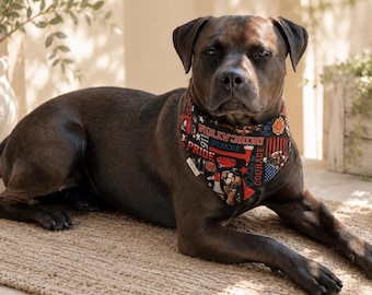 Firefighter Dog Bandana: Handmade Cotton-Firehouse Print-Scrunchie Style Dog Bandana-Fire Engine-Firefighter.