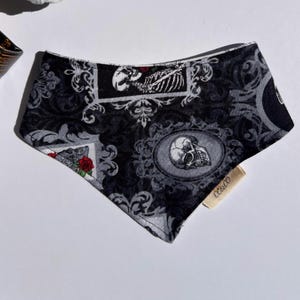 Bone to be yours. Handmade Dog Bandana, Reversible, Scrunchie Style. Spooky. Skulls. Halloween.