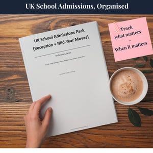 Planificador imprimible de admisiones escolares del Reino Unido / Organizador de solicitudes de recepción y seguimiento de plazos
