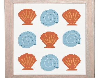 Seashell Motif Cross Stitch Pattern, Digital Pattern