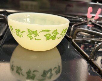 Fire King Oven Ware Breakfast Set Ivory Bowl / Green Ivy Leaves