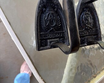 Lot 2 Vintage French Sad Irons Gendarme & A. Odelin No. 5