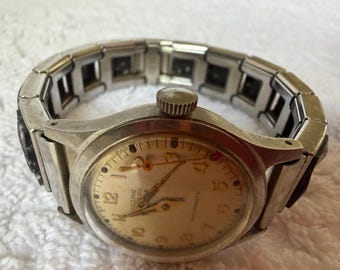 Vintage Lucerne Watch Swiss Antimagnetic Gemex Faux Black White Stone Band