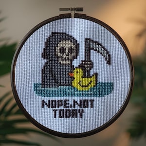 Funny Grim Reaper Cross Stitch Pattern: Sarcastic Dark Humor Hand Embroidery. Goth Skeleton. X-Stitch Modern Cute Cross Stitch. PDF Download
