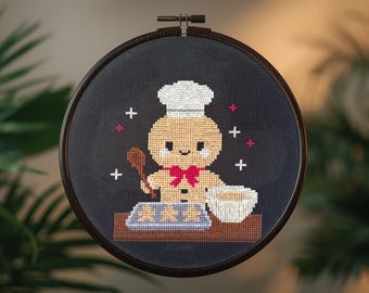 Mini Christmas cross stitch pattern Cute gingerbread man. Funny holiday small Christmas embroidery xstitch Tiny xmas. Instant PDF