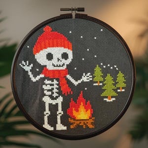 Cross stitch pattern Christmas skeleton. Modern Winter cross stitch PDF. Hand embroidery. Skull lover gift. Counted cross stitch chart. Mini