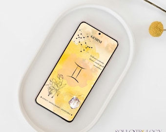 Fondo de pantalla original del signo Géminis para teléfono / Arte astrológico estético / Descarga digital de fondo / Versiones con texto y sin texto