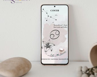 Original Cancer Zodiac Phone Wallpaper | Aesthetic Astrology Art | Background Digital Download | Text & No Text Versions