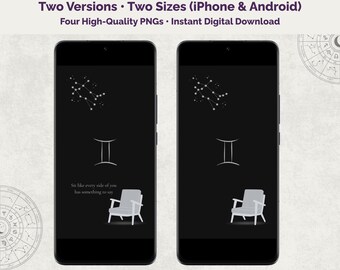 Fondo de pantalla minimalista del zodiaco Géminis para teléfono / Arte astrológico en modo oscuro / Claridad cósmica en HD / Descarga digital para móvil