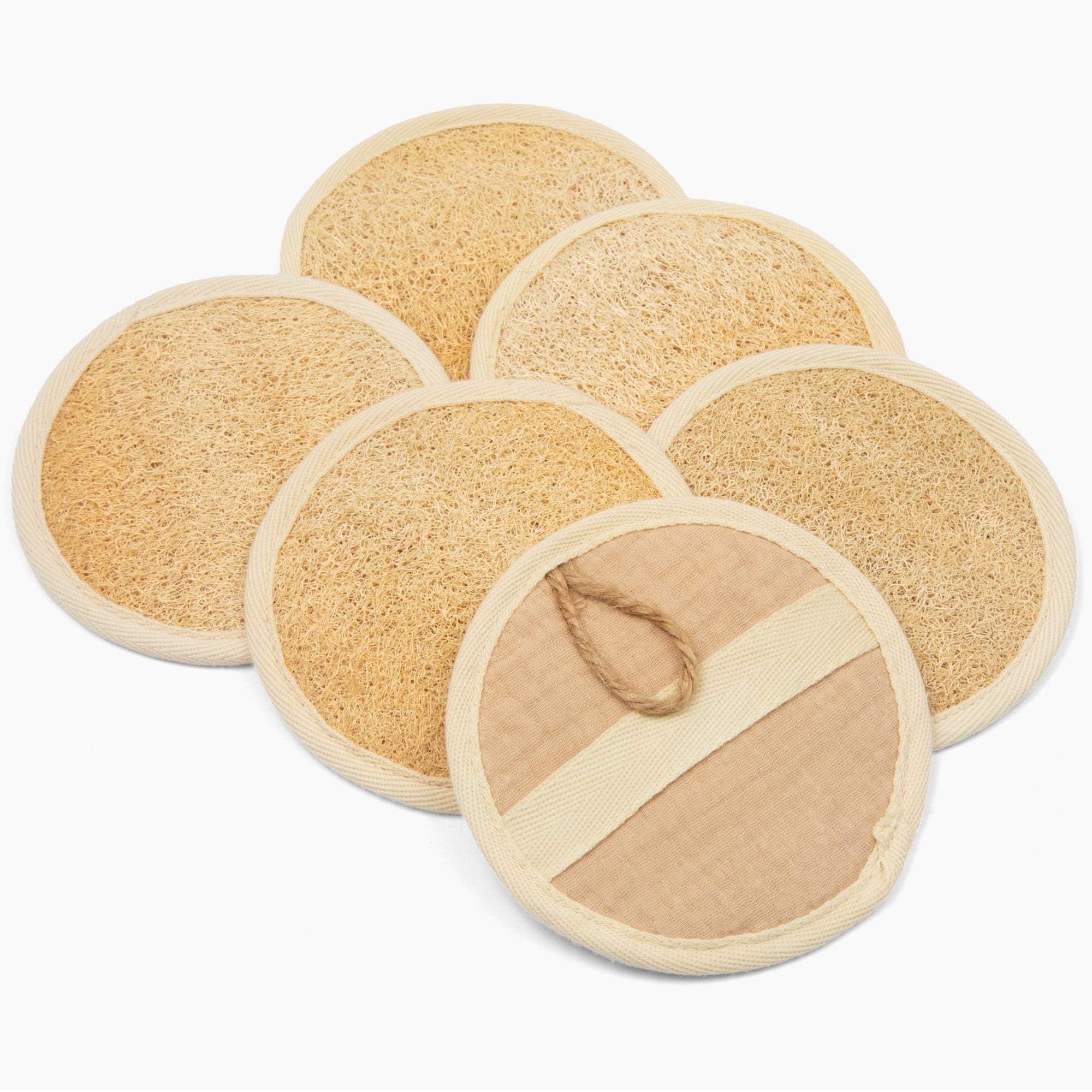 Oloofa - Natural Loofah Facial Sponge Pads, Gentle Exfoliation, Zero Waste Skin Care (6-Piece Set)