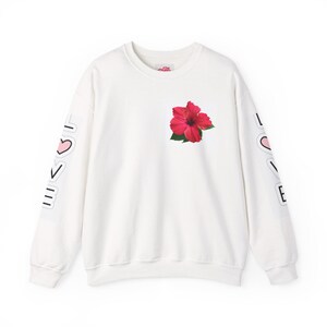 Floral Love Crewneck Sweatshirt, Hibiscus Sweatshirt, Spring Fashion, Unisex Gift, Cute Casual Wear, Valentine's Day Apparel