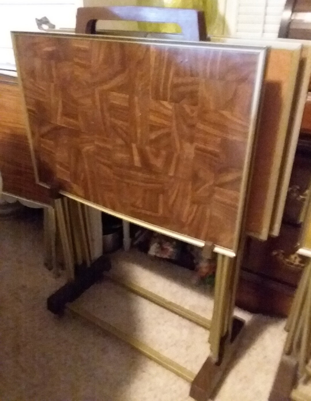 Vintage Four Folding T V Trays Four With Carrier Serving Etsy