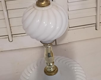 White Milk Glass Swirl Vanity Lamp