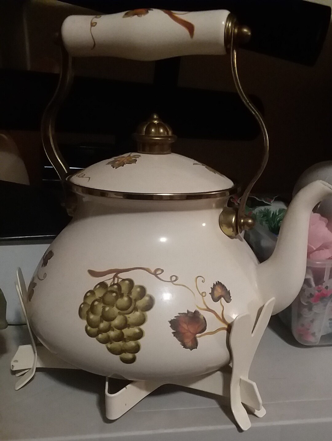 Two Quart Porcelain Tea Kettle Tea Pot on Matching Base Etsy