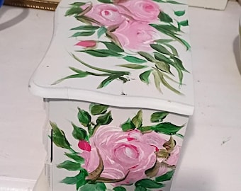 Vintage Large Wood Wooden Jewelry Armoire Cabinet Box Hand Painted ...