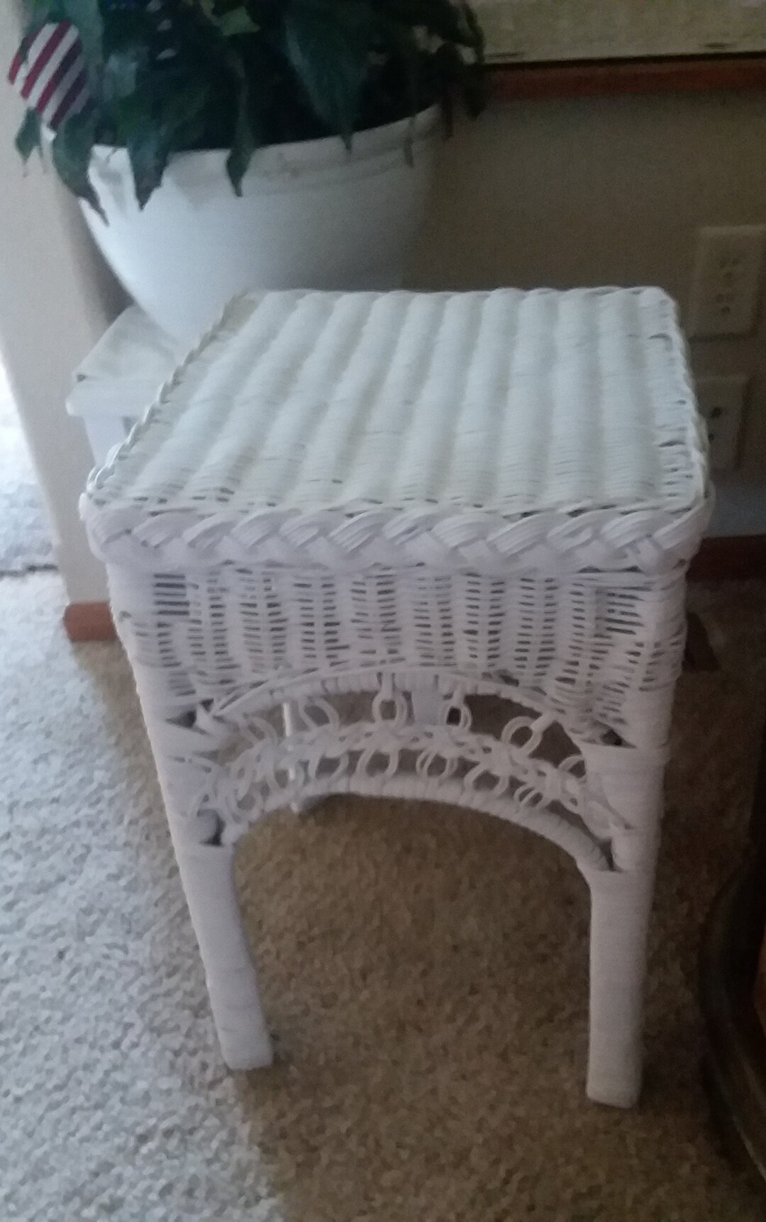 Vintage White Wicker Table 12x12 Square 20tall Etsy