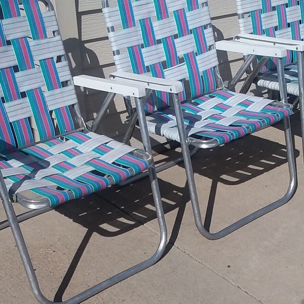 Vintage Three Folding aluminum Webbed Patio chair Beach