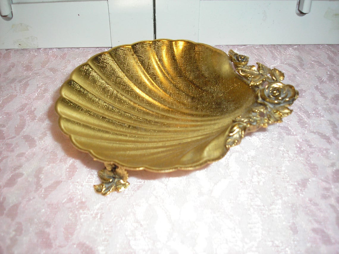 Signed Matson Footed Shell soap Dish 24KT Gold Plated Trinket Etsy