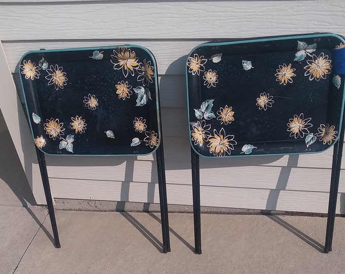 Two Vintage Metal Folding TV Trays Etsy