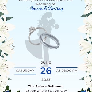 Elegant Wedding Invitation Canva Template | Editable Digital Download | Instant Access | Royal Blue| DIY Wedding Invite