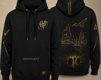 Gouden hoodie met HP Lightning-logo | Wizardry Magic-sweater