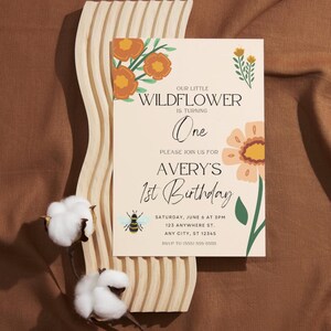 Wildflower Girl First Birthday Invite - Orange