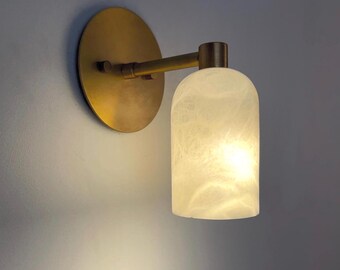 Handmade Alabaster Cone Sconce – Solid Brass Minimalist Wall Lamp Fixture