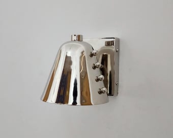 Handcrafted Brass Cone Wall Sconce – Mid-Century Rivet Design Lamp (Polished Chrome Finish)