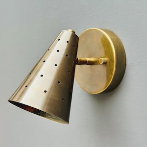 Mid-Century Modern Cone Brass Wall Sconce | Perforated Adjustable Wall Light