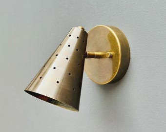 Mid-Century Modern Cone Brass Wall Sconce | Perforated Adjustable Wall Light