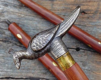 Bastón de madera victoriano, bastón de madera, diseño vintage de latón macizo, mango de regalo