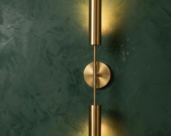 Aplique de pared moderno de latón / Lámpara de tocador minimalista con tubo dorado
