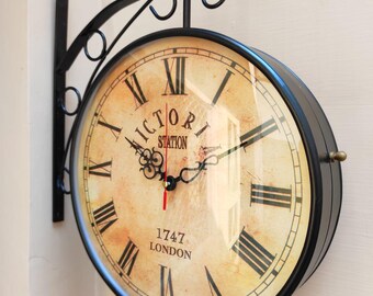 Wall Clock Victorian London Station Wall Clock, Brass Finish Antique Style Station Clock