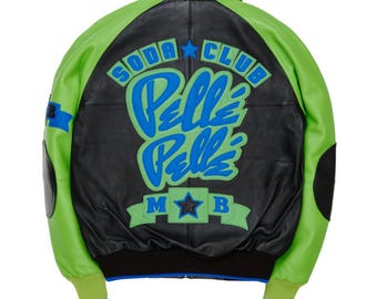 P-P Black & Green Varsity Leather Jacket Premium Streetwear Style