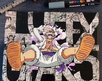 Custom Painting of Anime Character Over Manga Panel Lettering on 8 x 10 Canvas