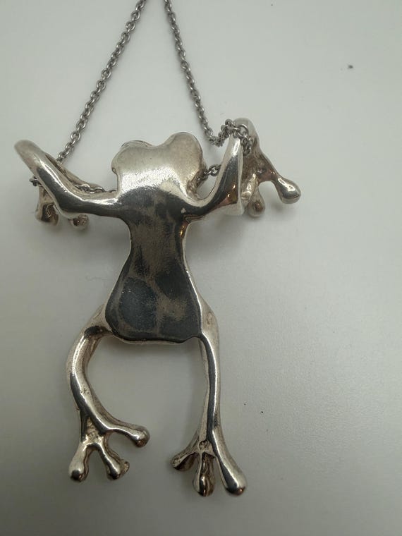 Sweet Solid Sterling Silver Hanging Frog and neck… - image 5