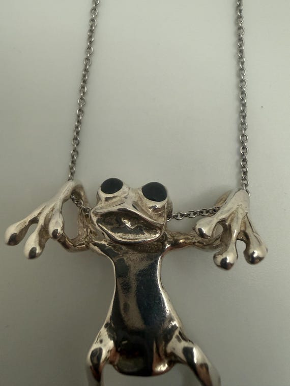 Sweet Solid Sterling Silver Hanging Frog and neck… - image 2