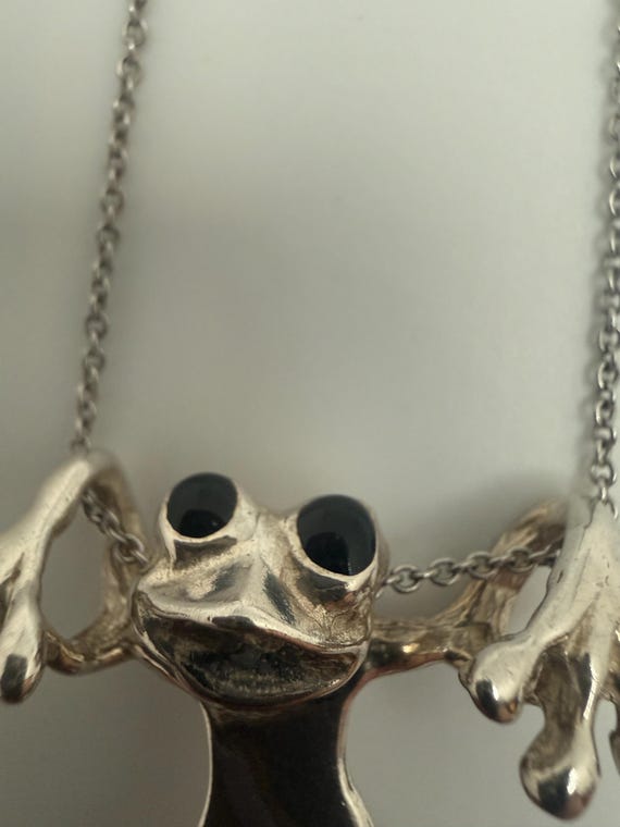 Sweet Solid Sterling Silver Hanging Frog and neck… - image 4