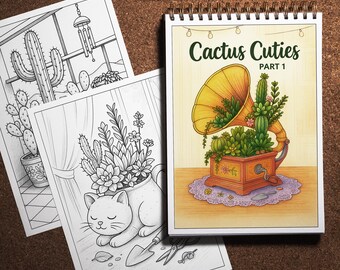 Cactus Cuties – Part 1 | 35 Whimsical Succulent Coloring Pages | Printable Adult Coloring Book