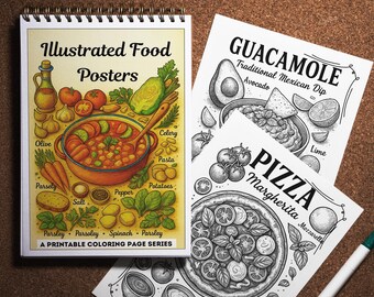 Illustrated Food Posters – 30 Printable Coloring Pages of International Dishes