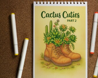 Cactus Coloring Book: 30 Funny Succulent Pots, Whimsical Art (PDF Download)