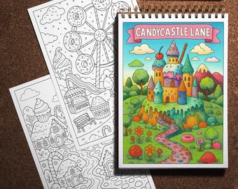 Candycastle Lane – 40 Sweet Fantasy Coloring Pages | Printable Candyland Houses | Adult Coloring Book PDF