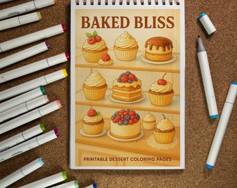 Baked Bliss – 40 Elegant Dessert Coloring Pages | Printable Cakes & Pastries | Adult Coloring Book PDF