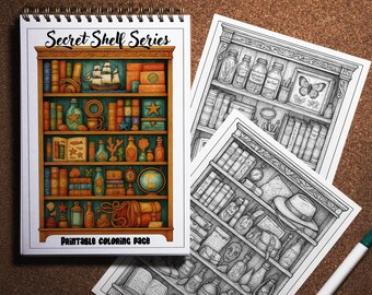 Intricate Bookshelves Coloring Pages: Secret Shelf Series (PDF Download)