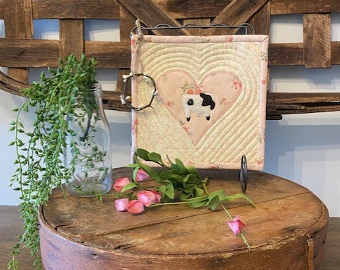 Quilted Banner/ Mini Valentines Heart Quilt and Sheep/ Handmade/ Quilt