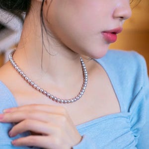 Akoya Saltwater Pearl Necklace Natural Gray Blue Pearls High Luster Perfectly Round 925 Silver Clasp Elegant Gift for Her